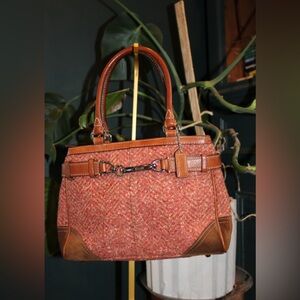Coach Hampton Pink Tweed Satchel